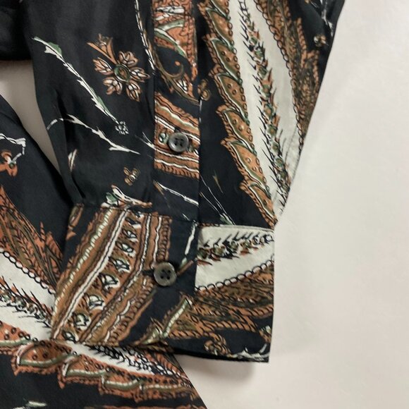 Vintage 90s Goouch Silk Shirt Men's Medium Paisley Abstract Baroque Long Sleeve - Picture 5 of 12
